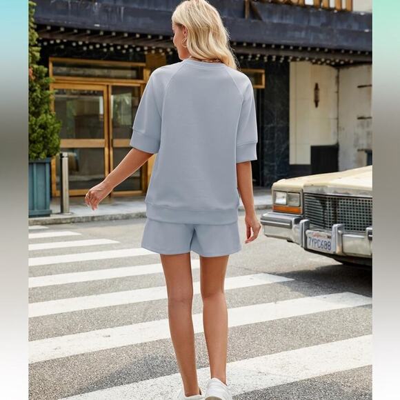 Women's 2 Piece Lounge Sets Summer Matching Outfits Short Sleeve Top Shorts XL - Picture 4 of 6